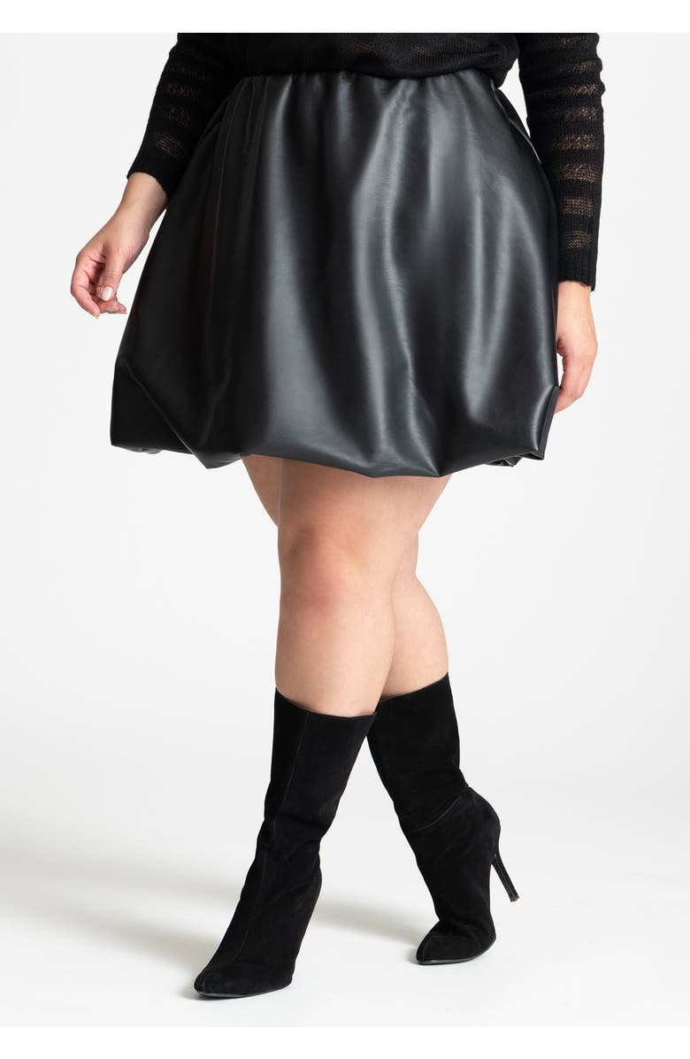 ELOQUII Faux Leather Bubble Hem Skirt, Alternate, color, Black