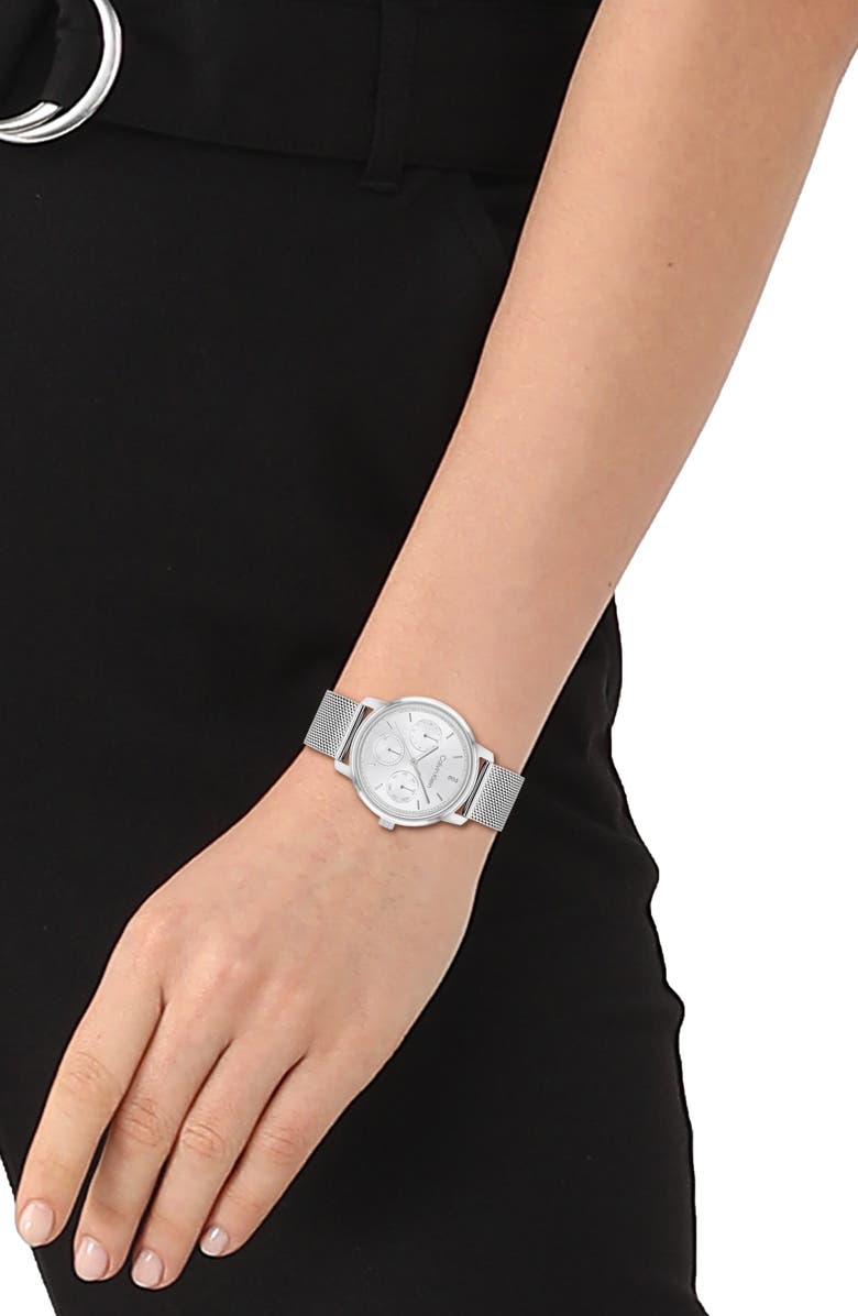 Calvin Klein Shimmer Mesh Strap Watch, 36mm, Alternate, color, Silver
