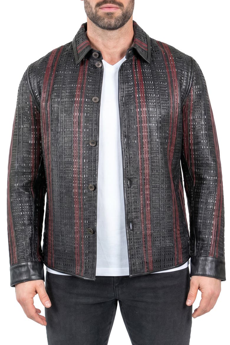 Leather Basket Weave Jacket, Main, color, BLACK