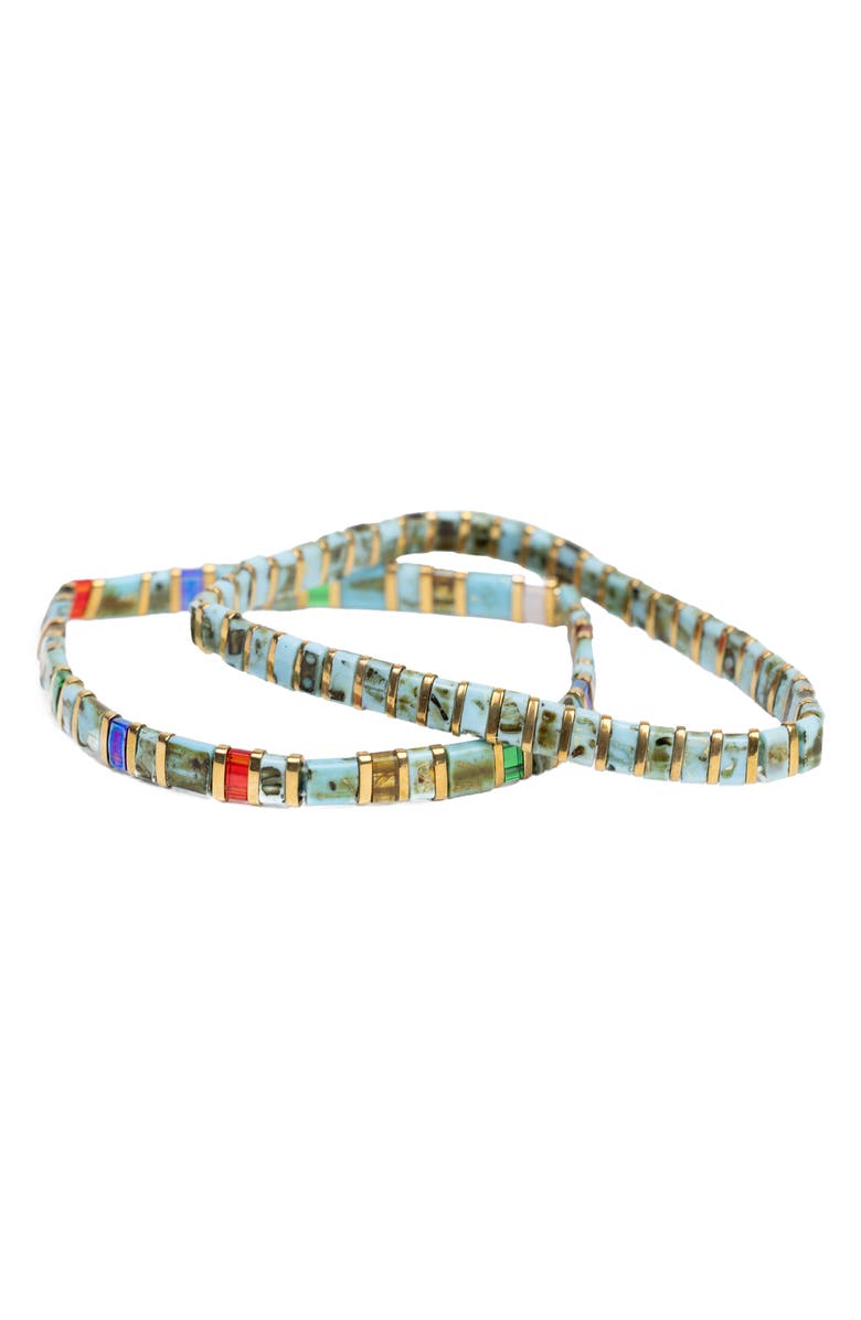 SAACHI 2-Pack Stretch Beaded Bracelets, Main, color, Turquoise