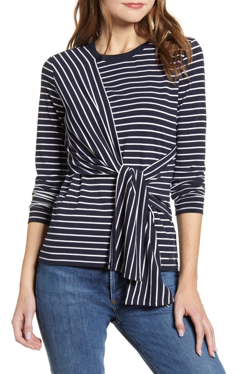 Tommy Hilfiger Stripe Long Sleeve Tie Front Top, Main, color, 