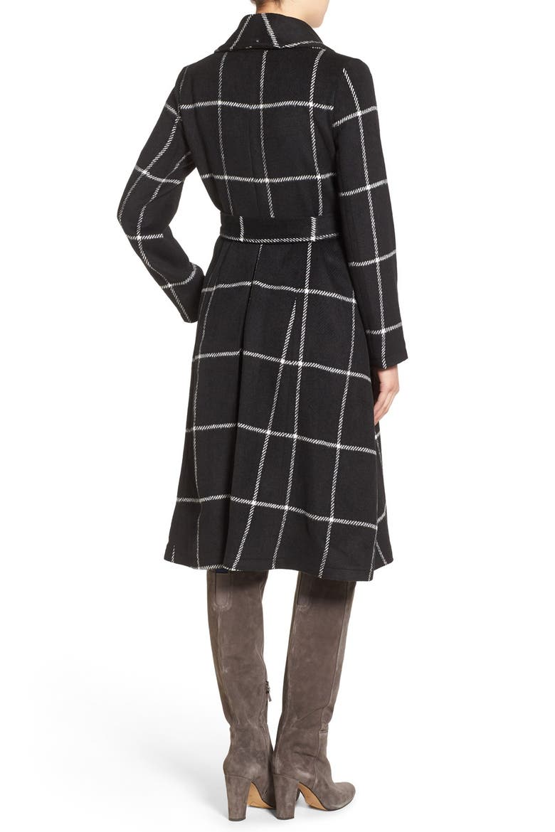 BB Dakota 'Braylee' Windowpane Plaid Midi Coat, Alternate, color, BLACK