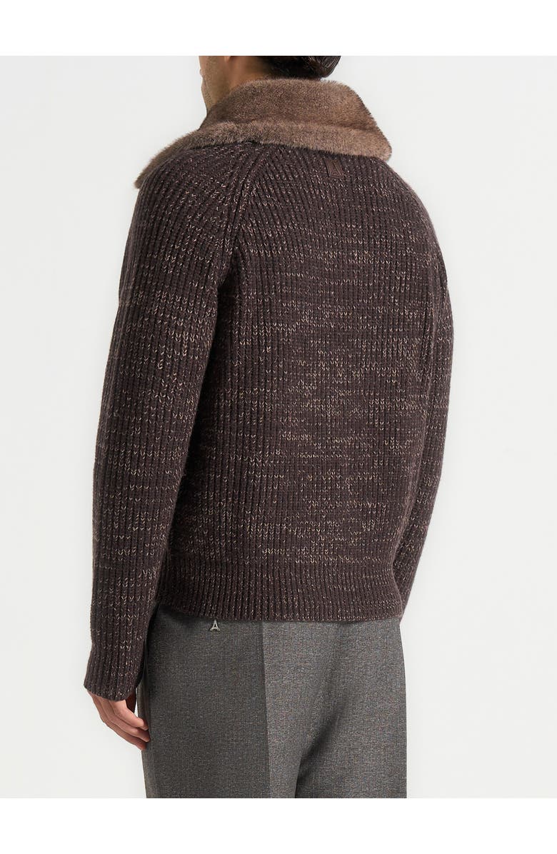 Manière De Voir Ariel Unisex Plush Collar Speckled Knit Jacket, Alternate, color, Brown