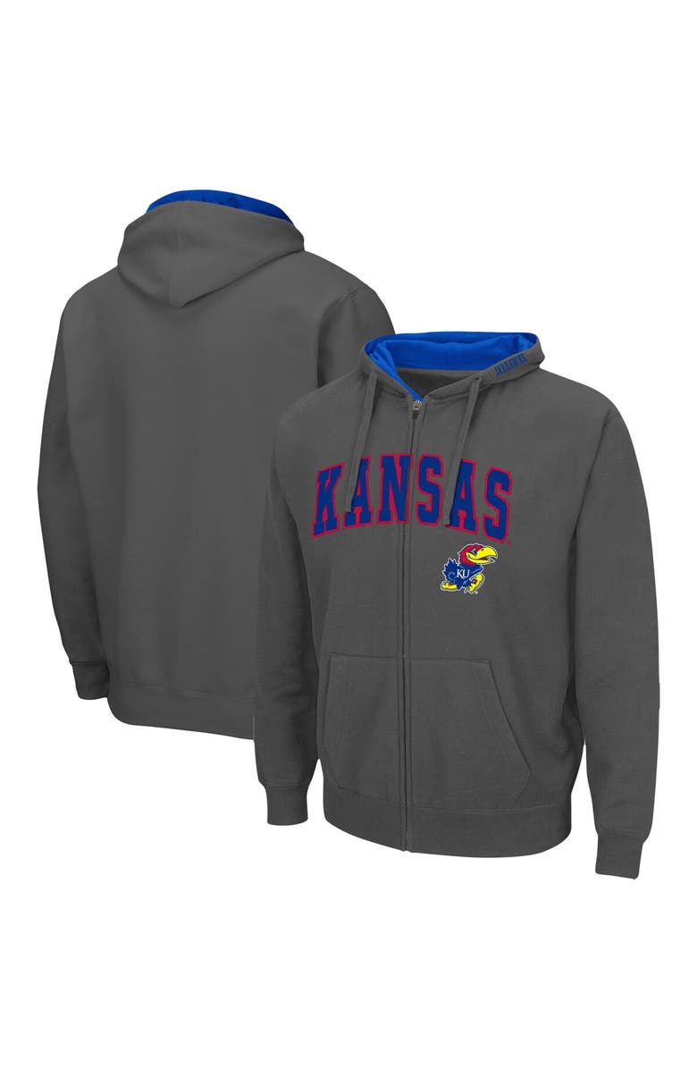 COLOSSEUM Men's Colosseum Charcoal Kansas Jayhawks Arch & Logo 3.0 Full-Zip Hoodie, Alternate, color, Charcoal