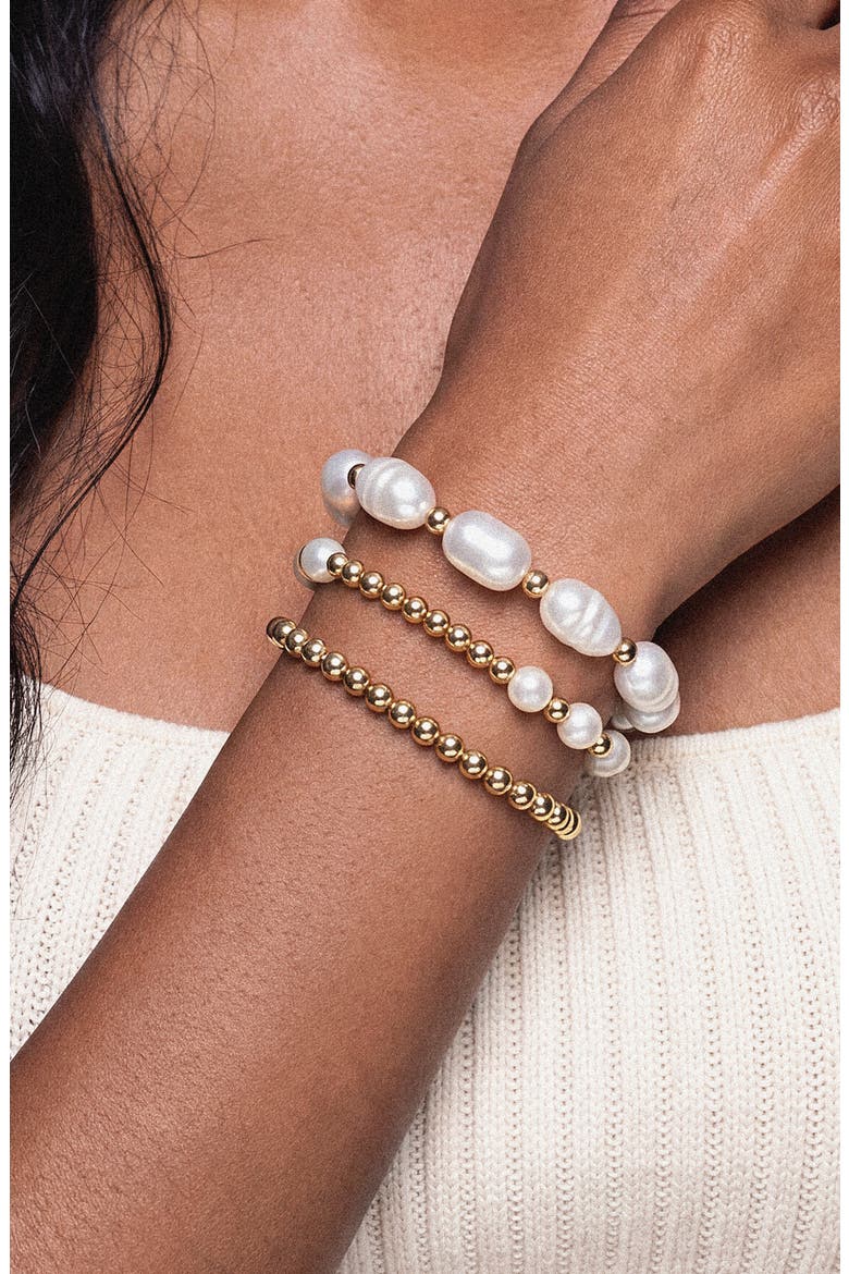 Set of 3 Imitation Pearl Stretch Bracelets, Alternate, color, GOLD