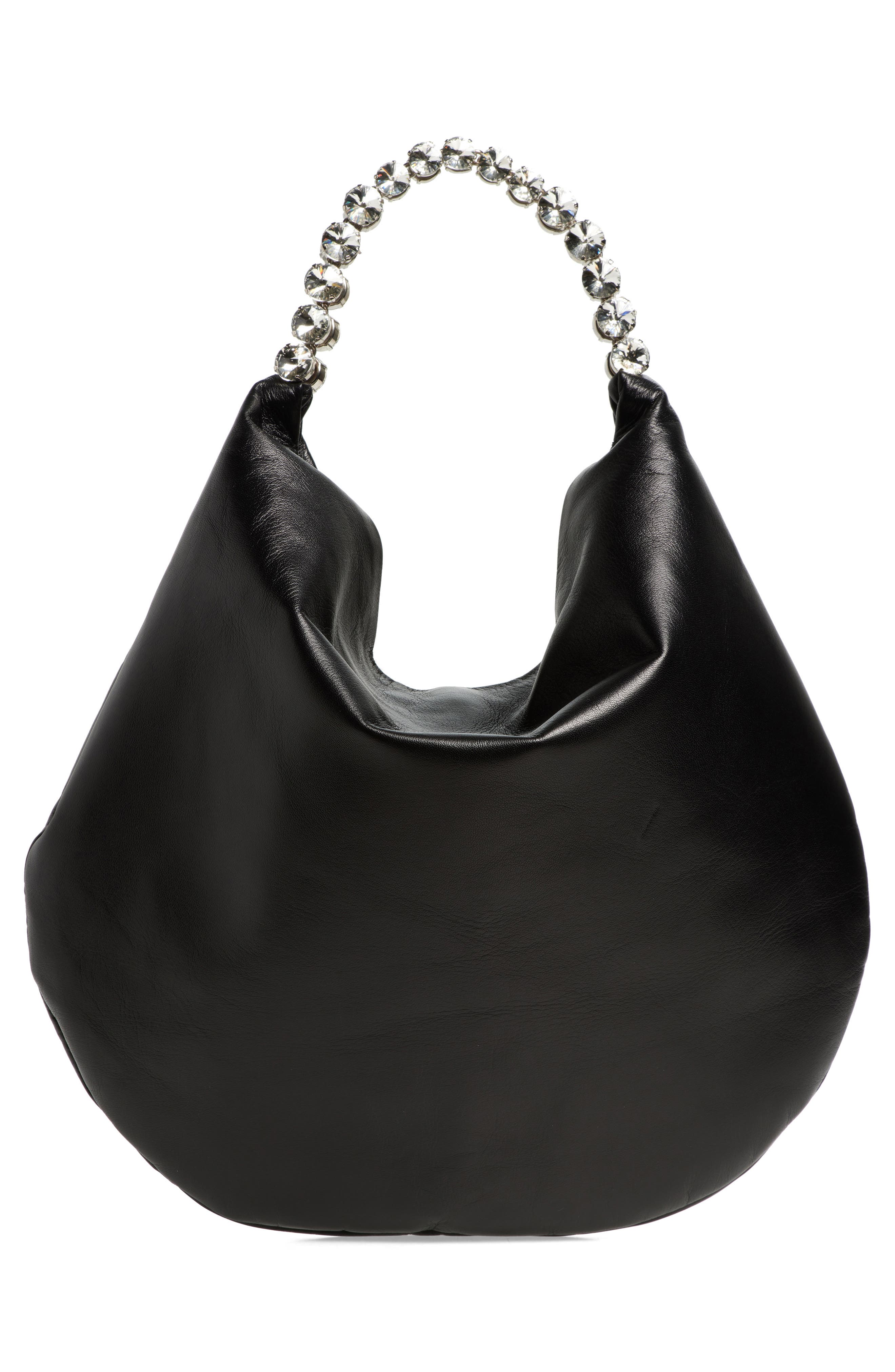 L’alingi Large Crystal Handle Leather Hobo Bag, Alternate, color, Black