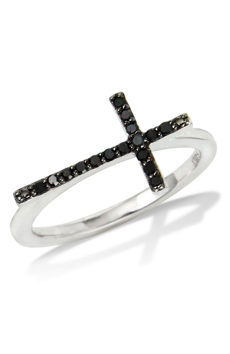 SAVVY CIE JEWELS Sterling Silver Black Diamond Sideways Cross Ring - 0.1 ctw, Main, color, Black