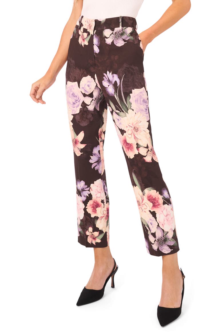 Lee Slim Floral Ankle Pants, Main, color, CORAL PINK