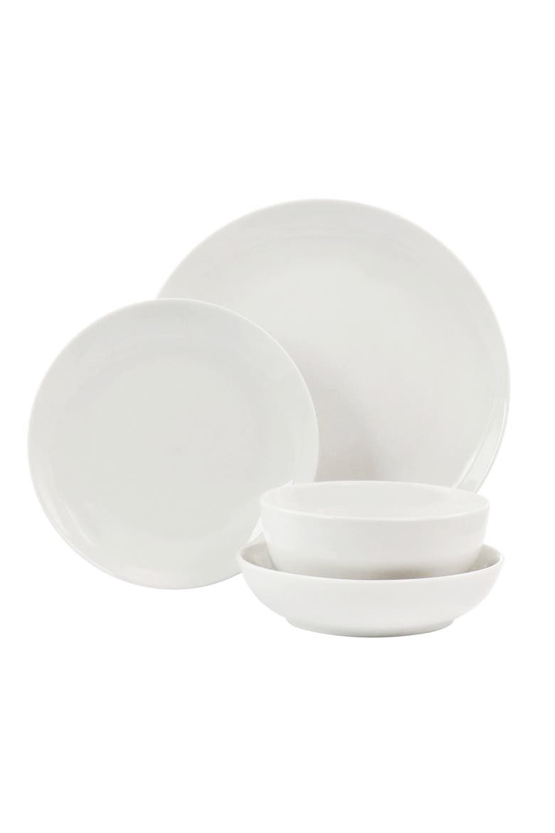 Camellia 16 Piece Porcelain Double Bowl Dinnerware Set, Alternate, color, White