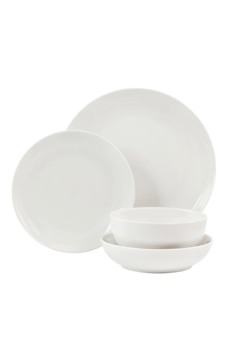 Elama Camellia 16 Piece Porcelain Double Bowl Dinnerware Set, Alternate, color, White