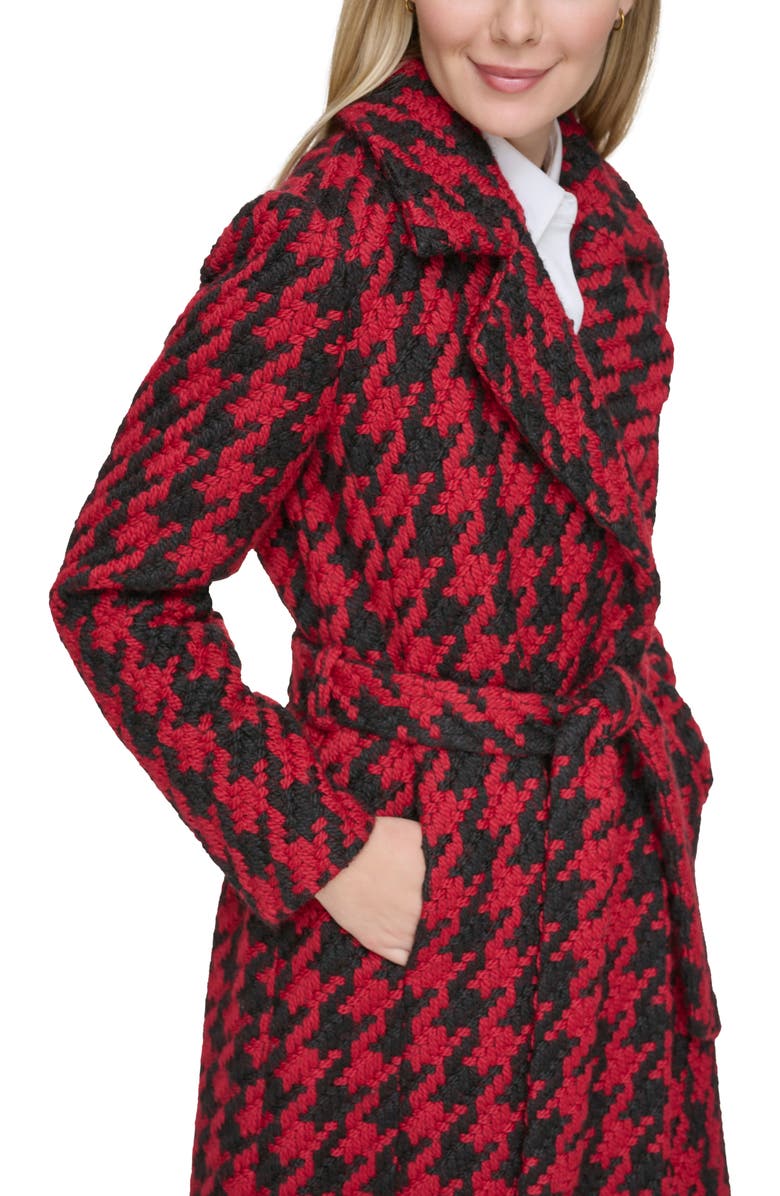 KARL LAGERFELD PARIS Houndstooth Wool Blend Wrap Coat, Alternate, color, 