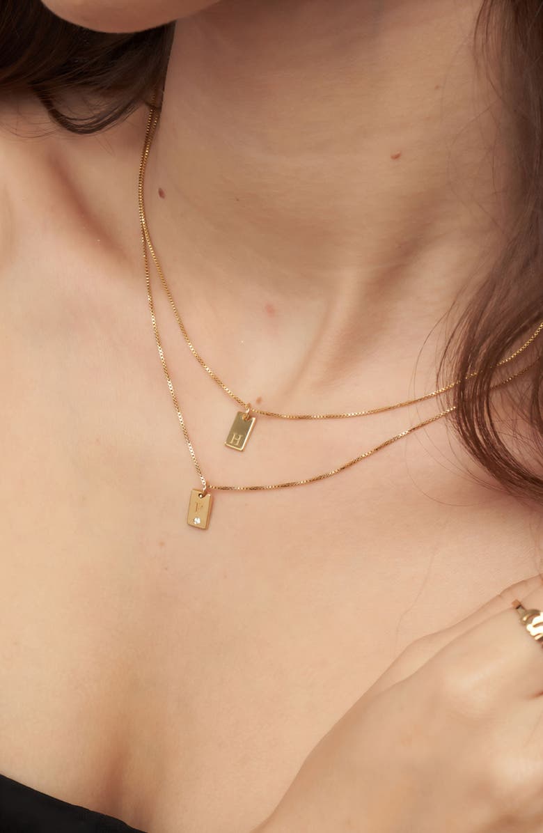 Oak & Luna Willow Initial Tag Necklace - 18K Gold Plated Silver, Alternate, color, Letter F