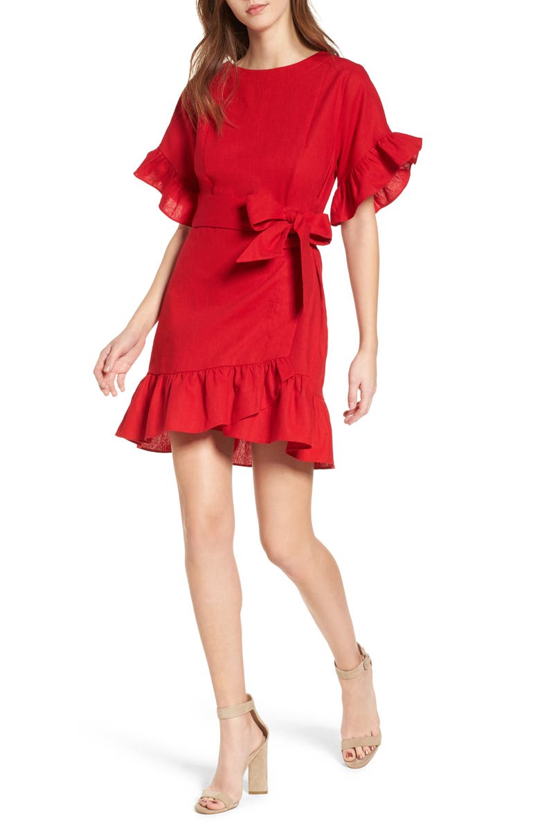 Socialite Ruffle Faux Wrap Dress, Main, color,