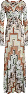 Missoni Long Sleeve Twist Front Zigzag Knit Maxi Dress
