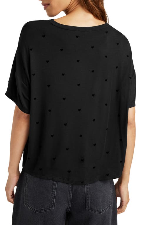 Splendid Flocked Hearts Cotton Blend T-shirt In Black