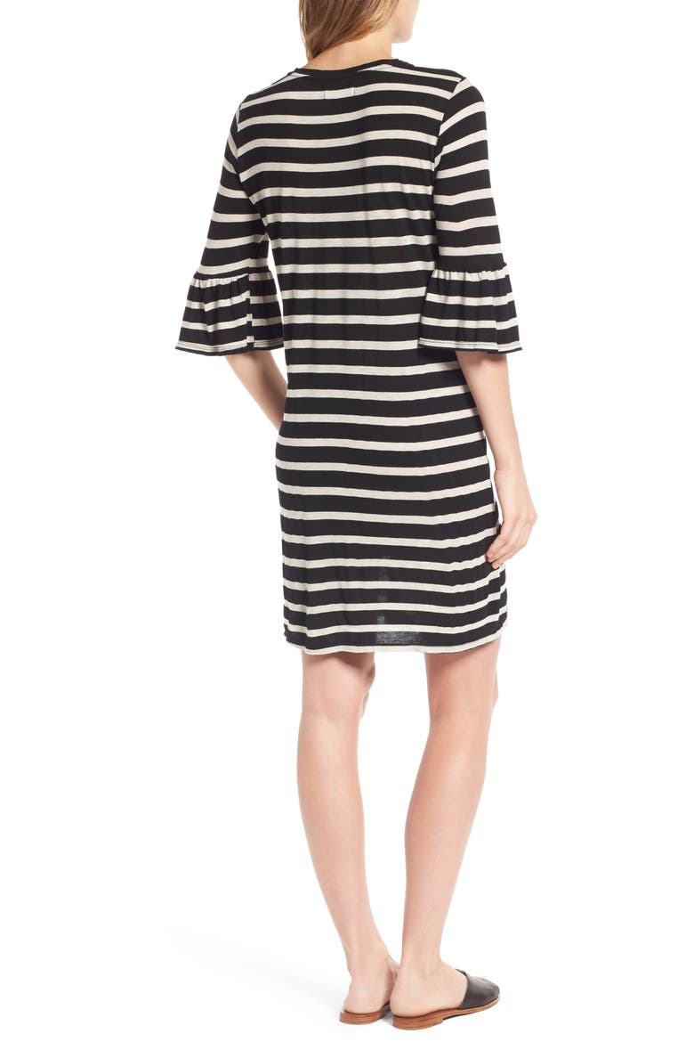 by Graham & Spencer Stripe Bell Sleeve Dress, Alternate, color, BLACK/ CREAM