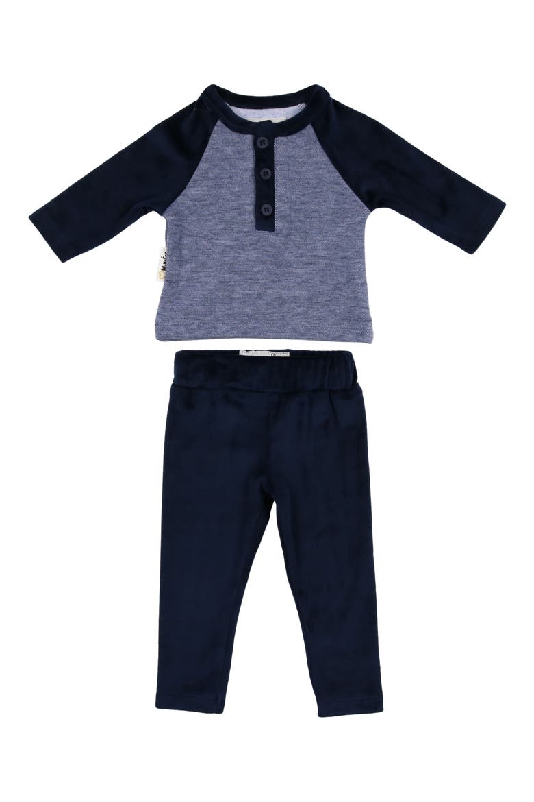 Velour Henley Top & Leggings Set, Main, color, NAVY
