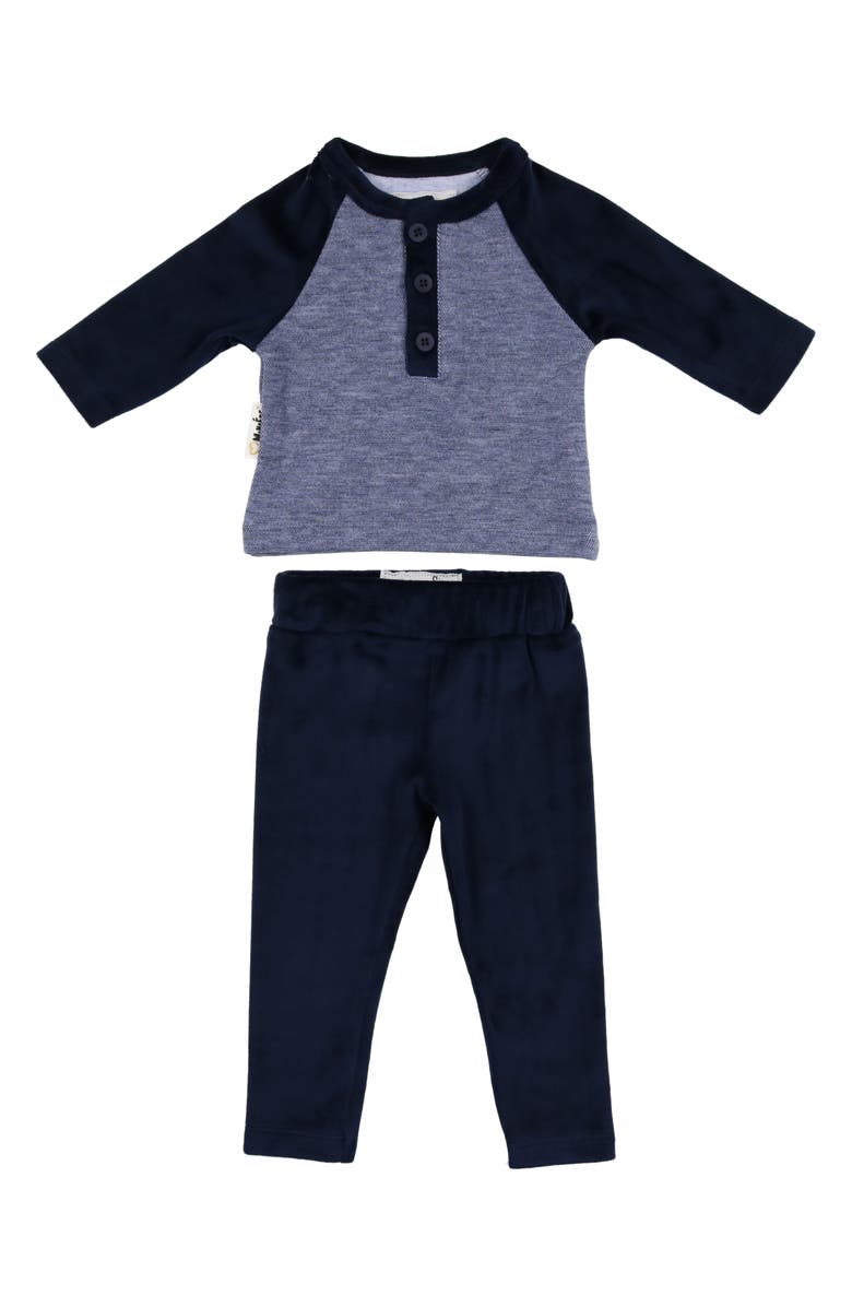 Manière Kids' Velour Henley & Pants Set, Main, color, Navy