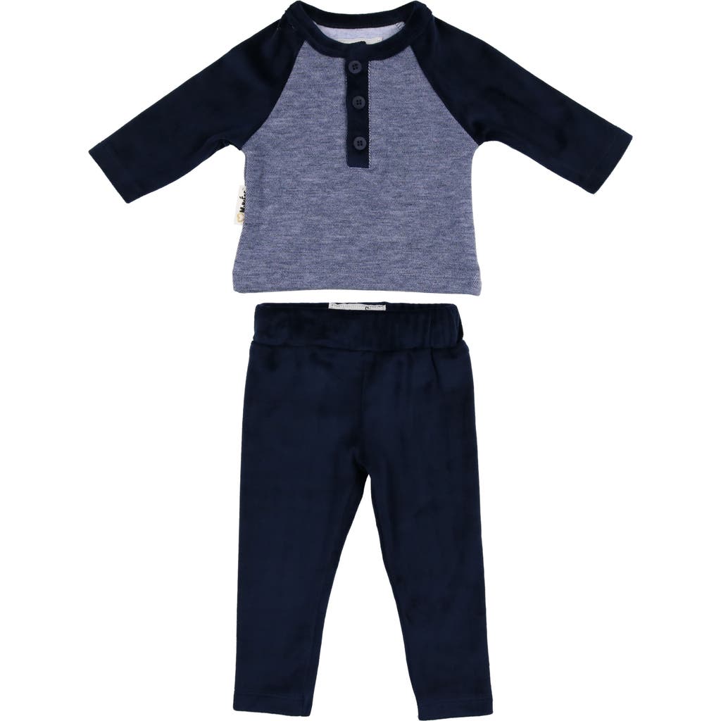 Maniere Manière Kids' Velour Henley & Pants Set In Black