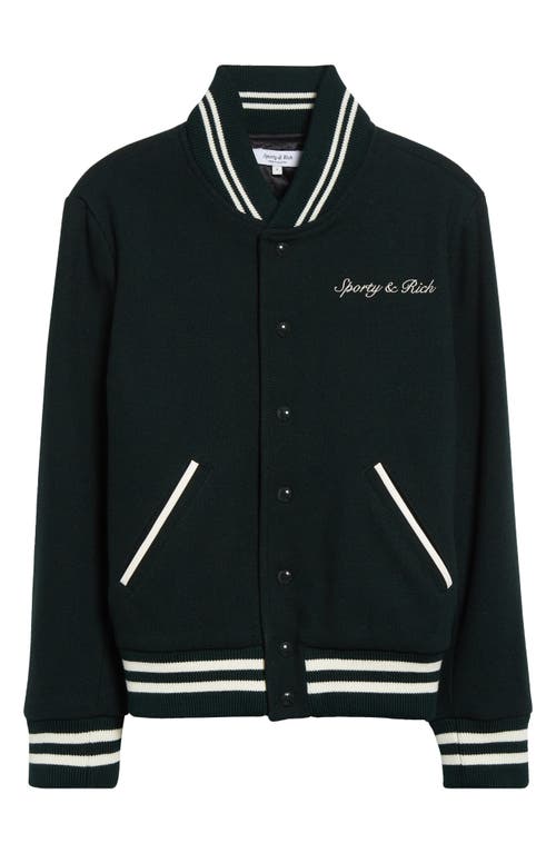 Sporty And Rich Sporty & Rich Syracuse Wool Blend Graphic Varsity Jacket In Forest