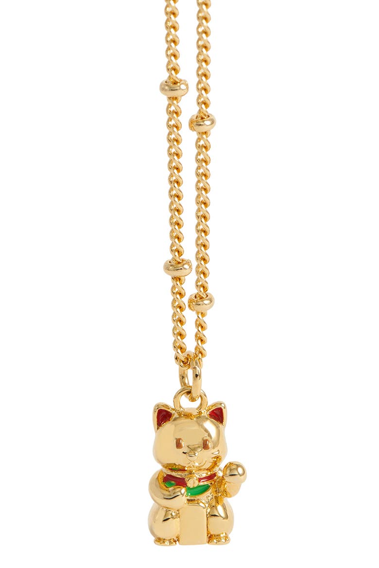 Lucky Cat Pendant Necklace, Alternate, color, SILVER/GOLD