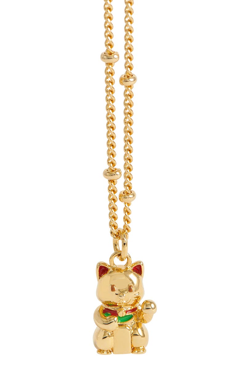Estella Bartlett Lucky Cat Pendant Necklace, Alternate, color, Gold