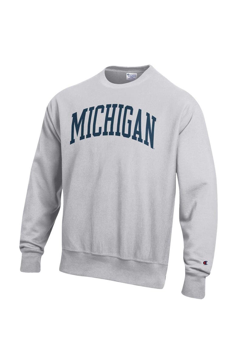 Champion Men's Champion Heathered Gray Michigan Wolverines Arch Reverse Weave Pullover Sweatshirt, Alternate, color,