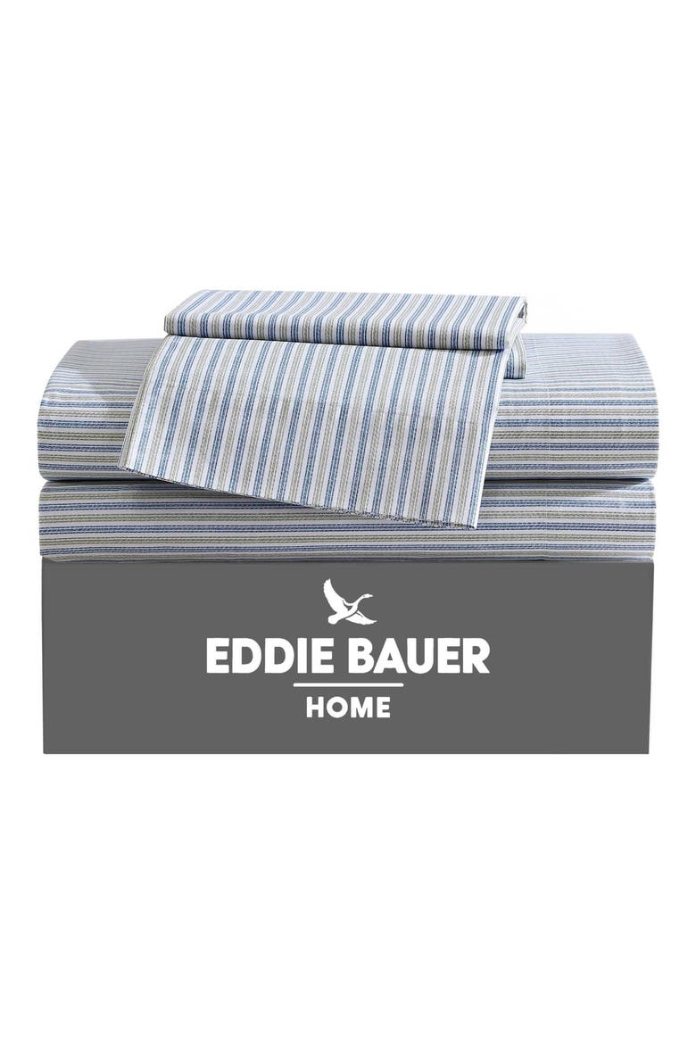 Ticking Stripe 200 Thread Count Cotton Percale Sheet Set, Alternate, color, NAVY BLUE/ GREEN