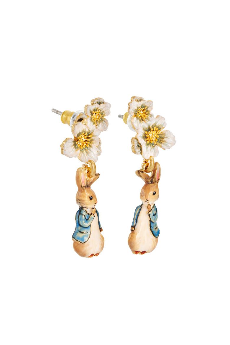 x Peter Rabbit Floral Drop Earrings, Alternate, color, Gold