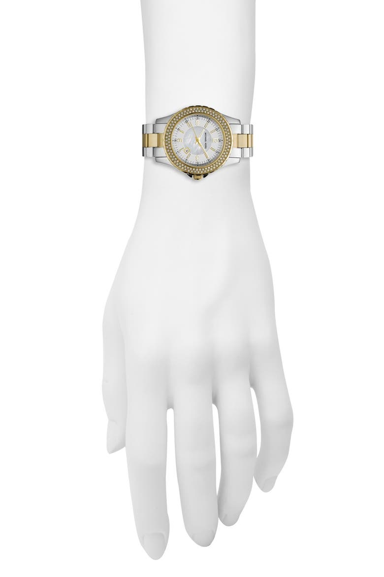 Michael Kors 'Mini Madison' Twin Row Crystal Watch, 33mm, Alternate, color, GOLD/ SILVER