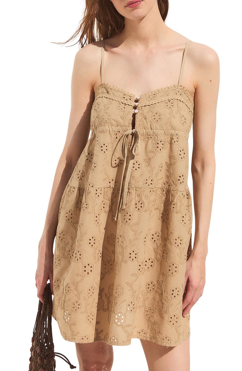 DELUC Amore Cotton Broderie Minidress, Main, color, Beige