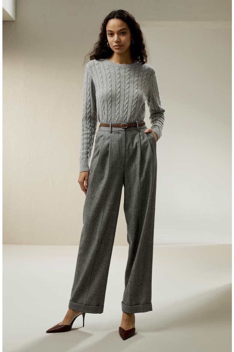Women's Wide Leg Wool-flannel Suit Trousers, Alternate, color, Glen Check