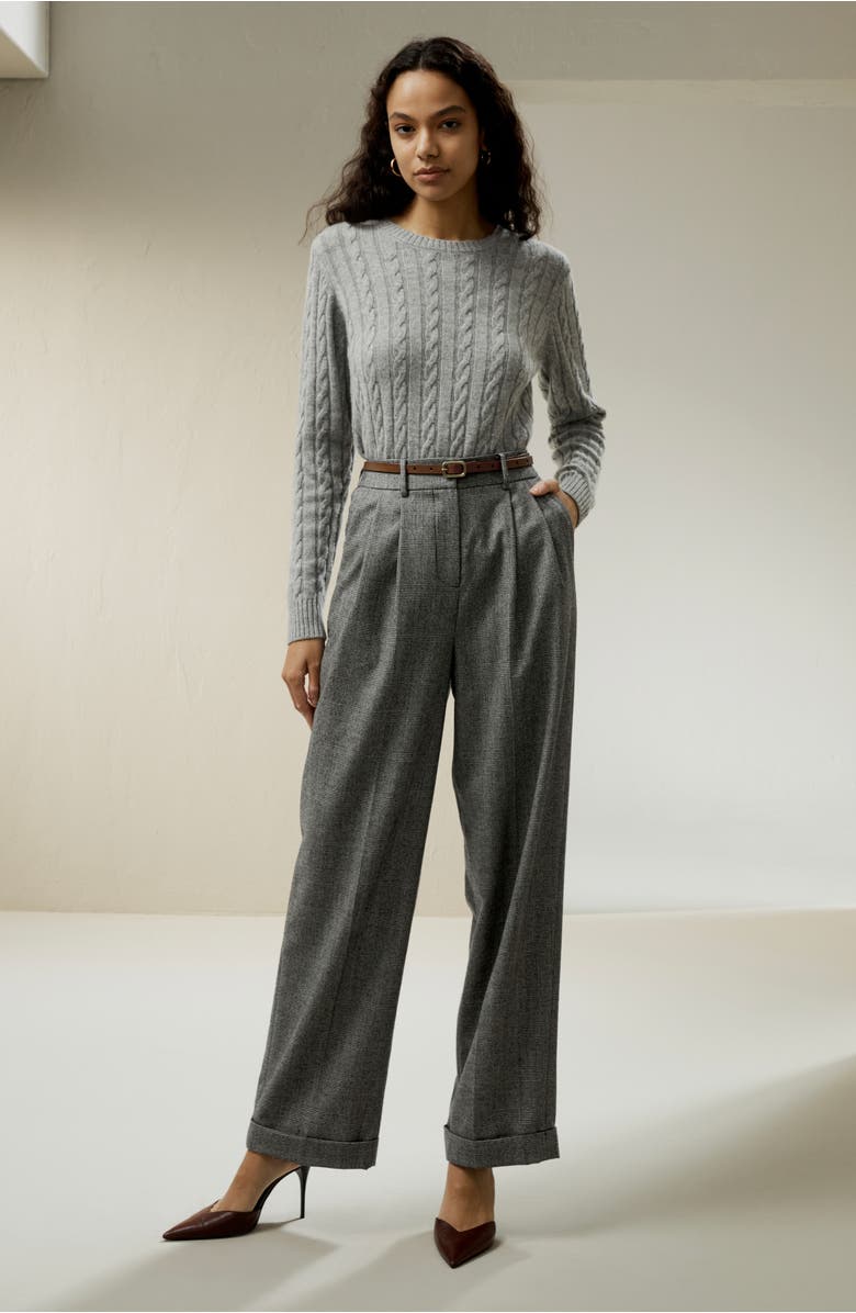 Lilysilk Wide Leg Wool-flannel Suit Trousers, Alternate, color, Glen Check