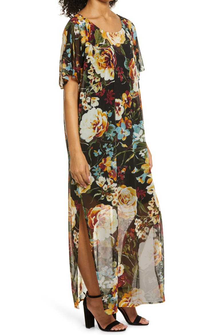 Floral Print Maxi Dress, Alternate, color, MUSTARD