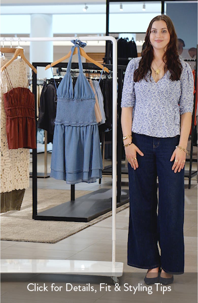 Tie Neck Tiered Halter Denim Minidress, sales video thumbnail