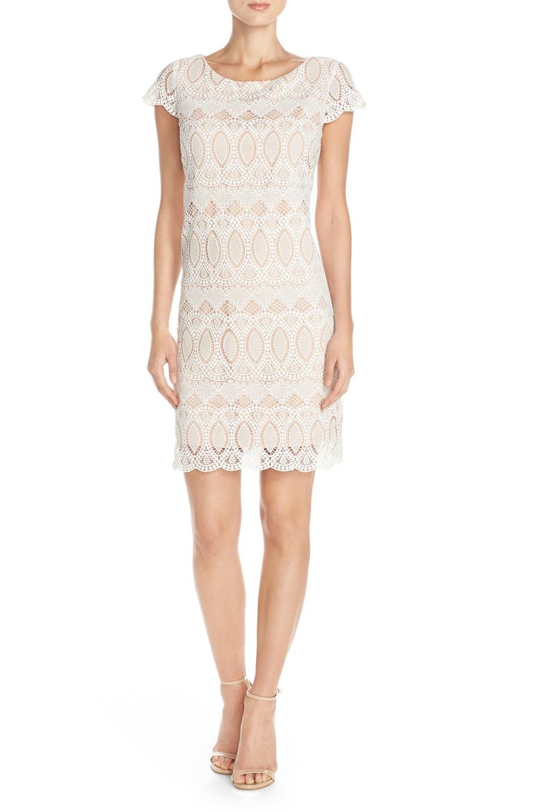 Scalloped Lace Sheath Dress, Alternate, color, IVORY
