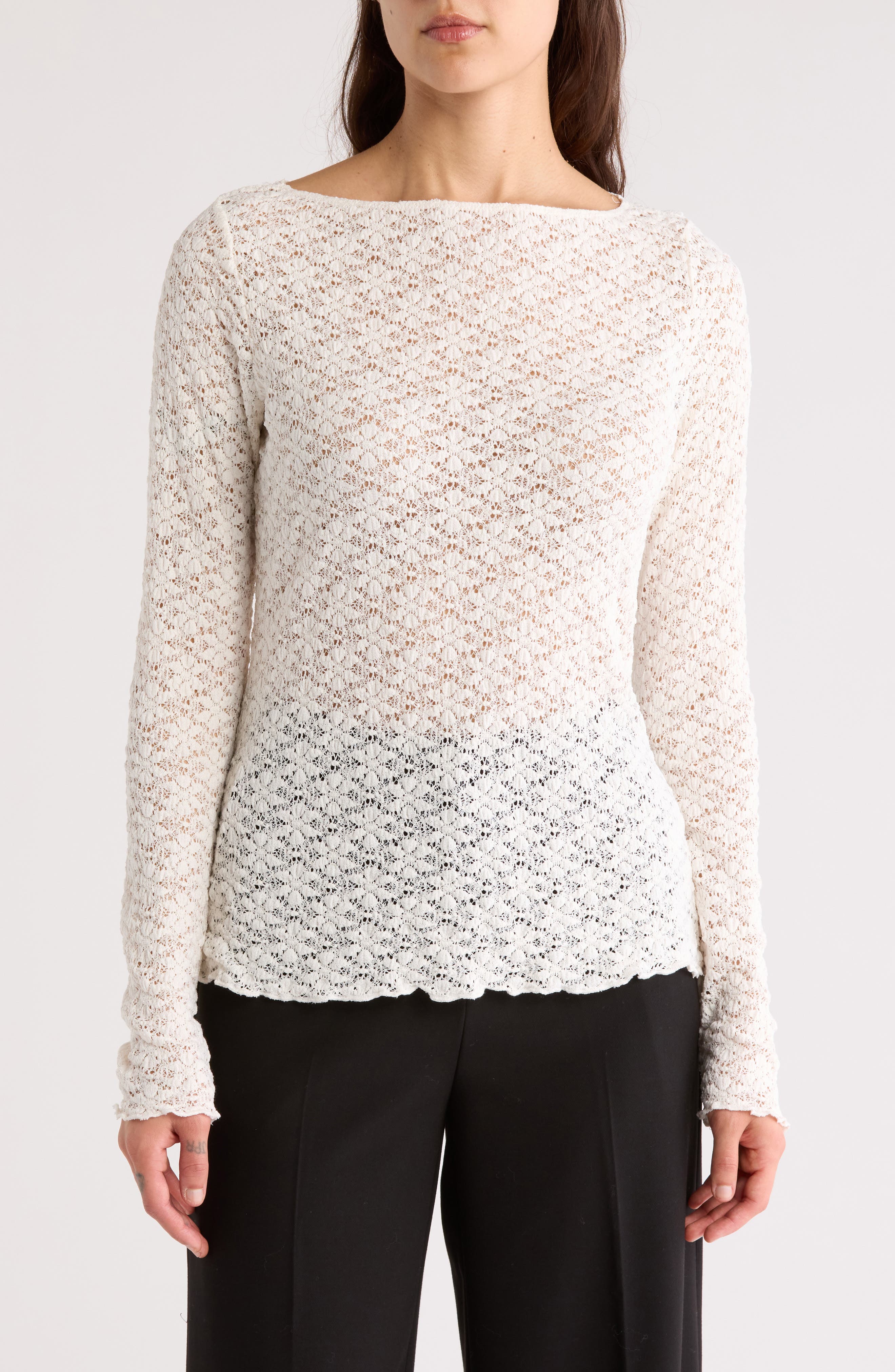 Sanctuary Neck Long Sleeve Lettuce Edge Top