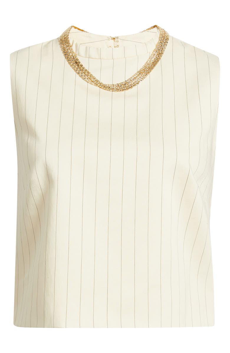 MANGO Cadena Pinstripe Embellished Layered Necklace Top, Main, color, Off White