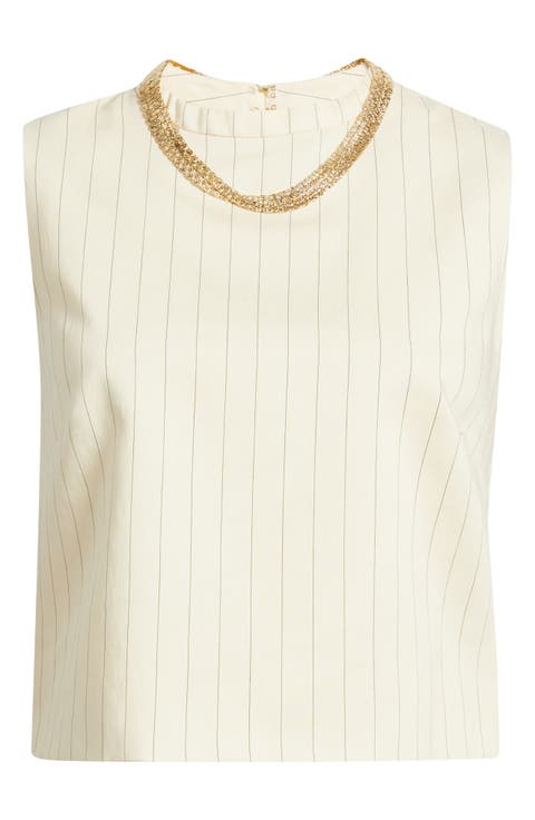 Cadena Pinstripe Embellished Layered Necklace Top