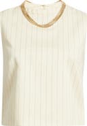 MANGO Cadena Pinstripe Embellished Layered Necklace Top