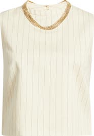 MANGO Cadena Pinstripe Embellished Layered Necklace Top