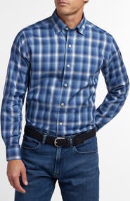 David Donahue Ombré Twill Check Sport Shirt