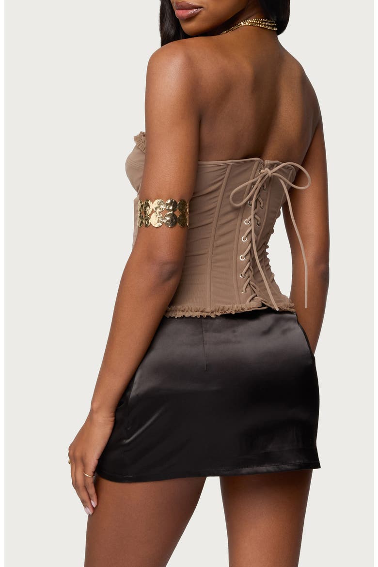 Deirdre Lace-Up Strapless Mesh Corset Top, Alternate, color, BROWN