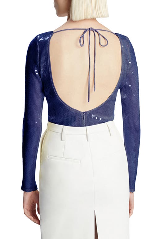 Bardot Verona Sequin Long Sleeve Bodysuit In Navy
