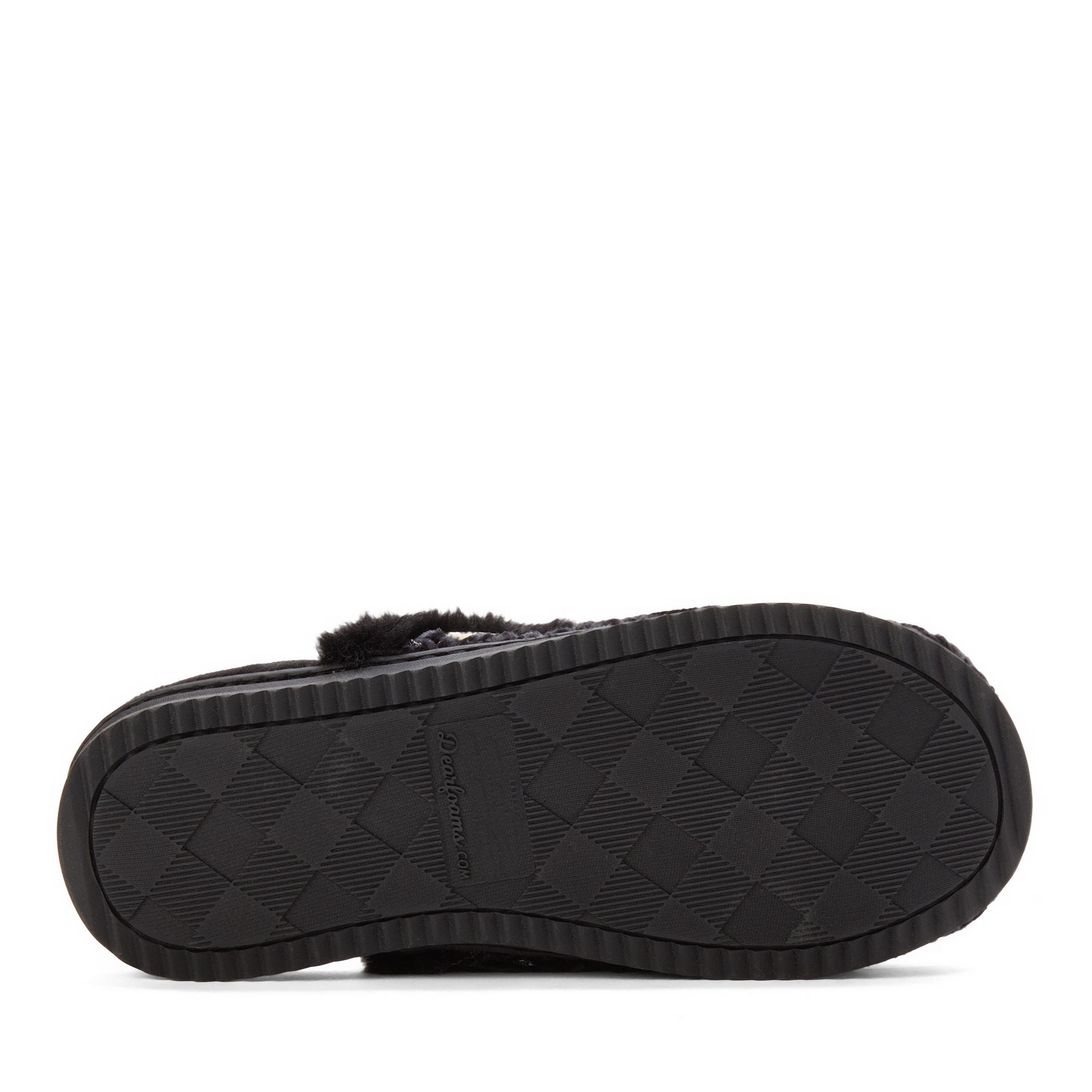 DEARFOAMS Paris Chenille Shaped Tab Scuff Slipper, Alternate, color, Black