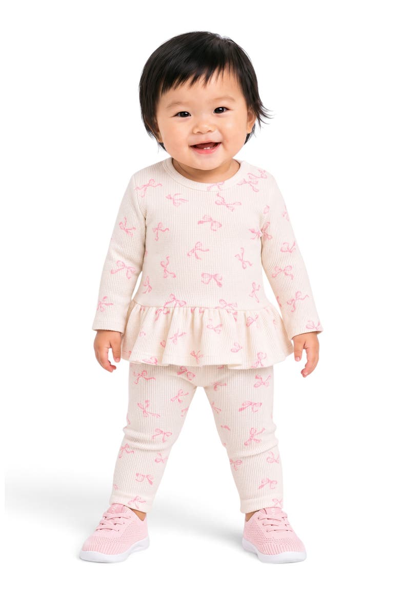 Kids' Bow Print Waffle Knit Top & Pants Set, Alternate, color, WHITE BOWS