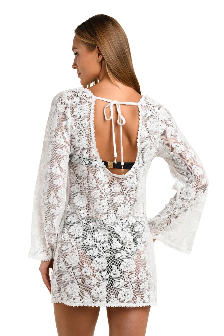 Celestial Petals Long Sleeve Open Stitch Cover-Up Dress, Alternate, color, IVORY