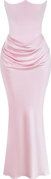 HOUSE OF CB Persephone Strapless Corset Satin & Stretch Crepe Mermaid Gown