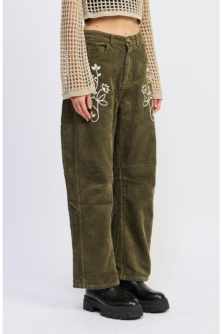 Sylvie Embroidered Corduroy Pants, Alternate, color, WASHED OLIVE