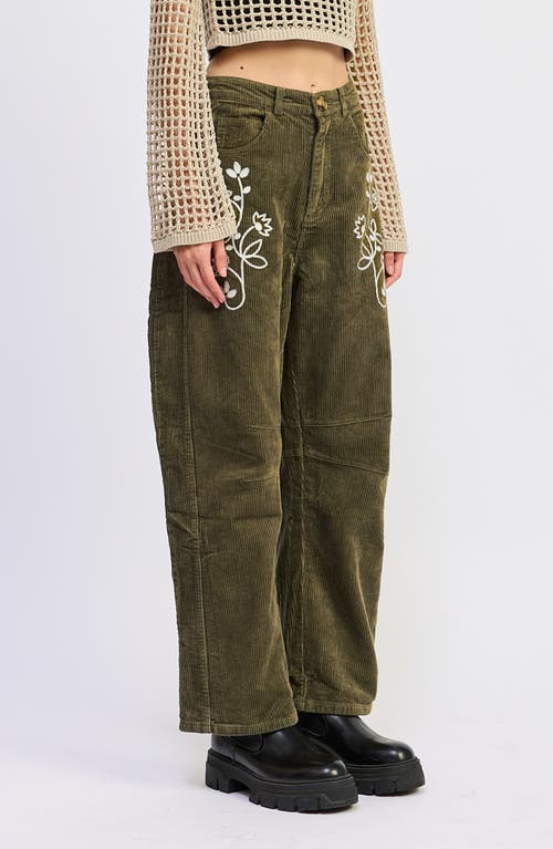 Jacquie The Label Sylvie Embroidered Corduroy Pants In Green